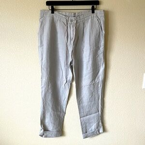 Cynthia Rowley 100% Linen Wide Leg Pants 12 Grey Beachy Rolled Cuff Minimalist